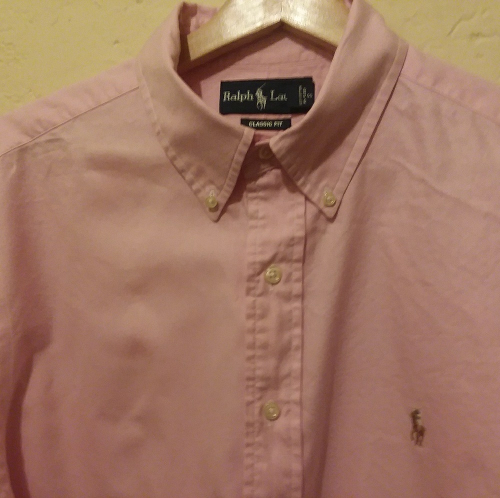 RALPH LAUREN POLO Pink Chambray Shirt Large 16 1/2